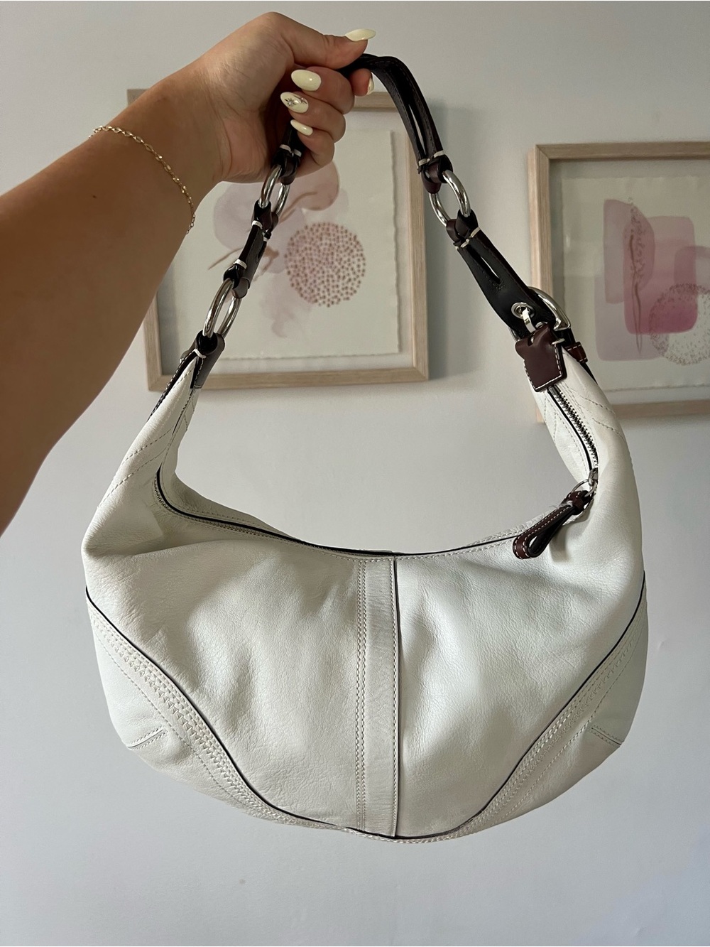 Vintage Coach White Leather Hobo